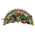 Haarspange Pfau Vintage Metall Strass bunt rot grün gold 5682e Haarspange Pfau Vintage Metall Strass bunt rot grün gold 5682e